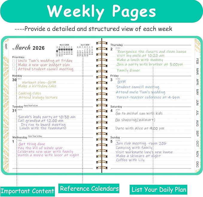 Daily Planner 2025-2026, Monthly and Weekly Calendar Planner with Tabs, July 2025 - Jun 2026, Inner Pocket, 6.2" x 8.5" A5 Size, Perfect for Office Home School Supplies, Spiral Bound, Aquamarine ﻿ ﻿
