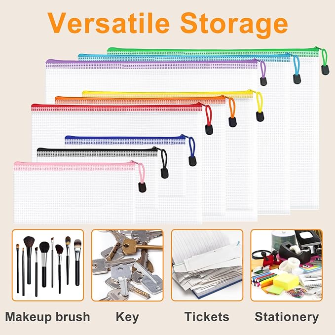 A3 Letter Size Mesh Zipper Bag with Sticker, 24 Pack Storage Pouch, Organization Baggies for Travel, Office Appliances, Classroom Supplies and Home Classification