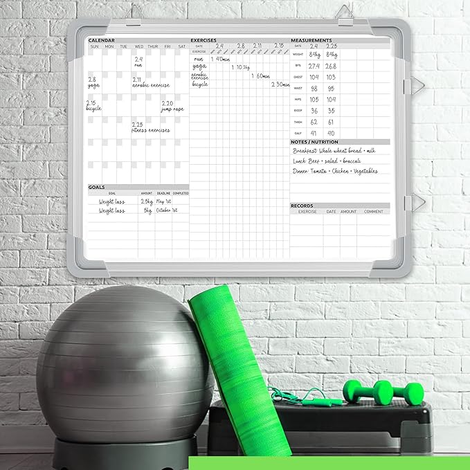 Lincia 24 x 18 Inch Fitness Tracker Whiteboard Workout Calendar for Home Gym Dry Erase Planner Hanging Removable to Do List for Wall Whiteboard with Aluminum Frame for Gym Program Christmas(Style C)