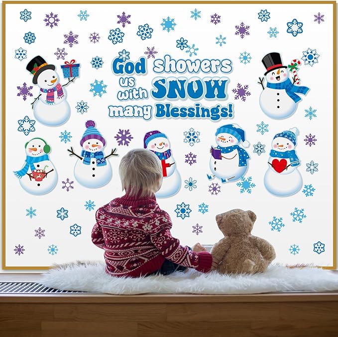 Mooliwe 72 Pcs Religious Winter Bulletin Board Set Snowman Blessings Bulletin Board Cutouts Religious Classroom Decoration Snowflake Snowman Cutouts Winter Xmas Holiday Party Church Classroom Decor