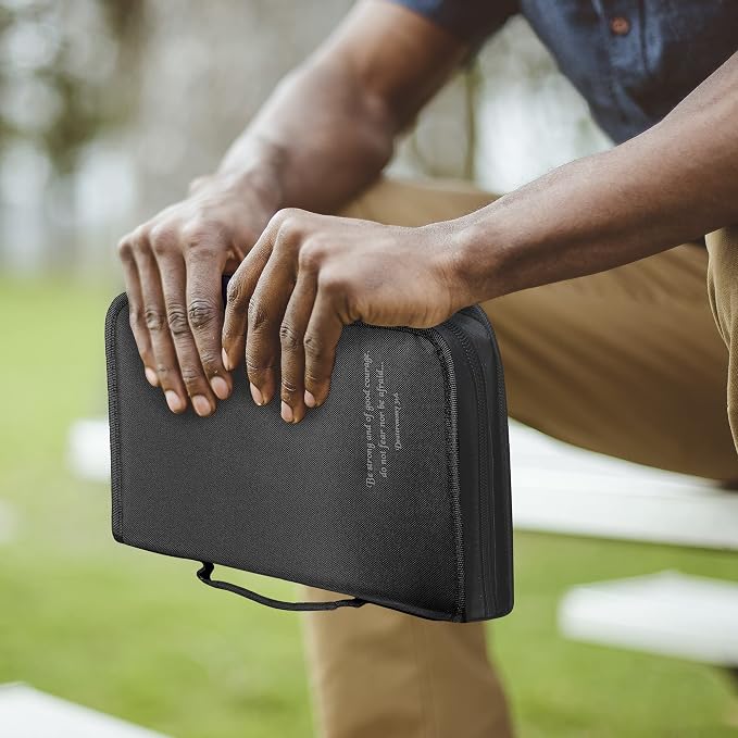 DEHITE Bible Cover for Men — Bible Cover Cases for Men – Black Extra Large Size – Bag Fits Book 11.12 x 8 x 2.12 in – Pen Slots – Zippered Pocket – Premium Fabric – Christian Gift Accessorie