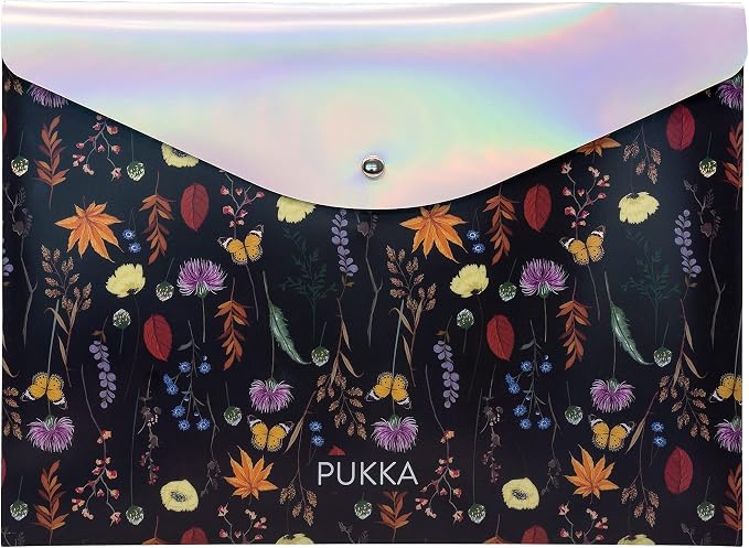 Pukka Pad Bloom A4 Stud Wallets – File Storage Folder – 12.6 x 9.25in – Pack of 3 Assorted Floral Designs