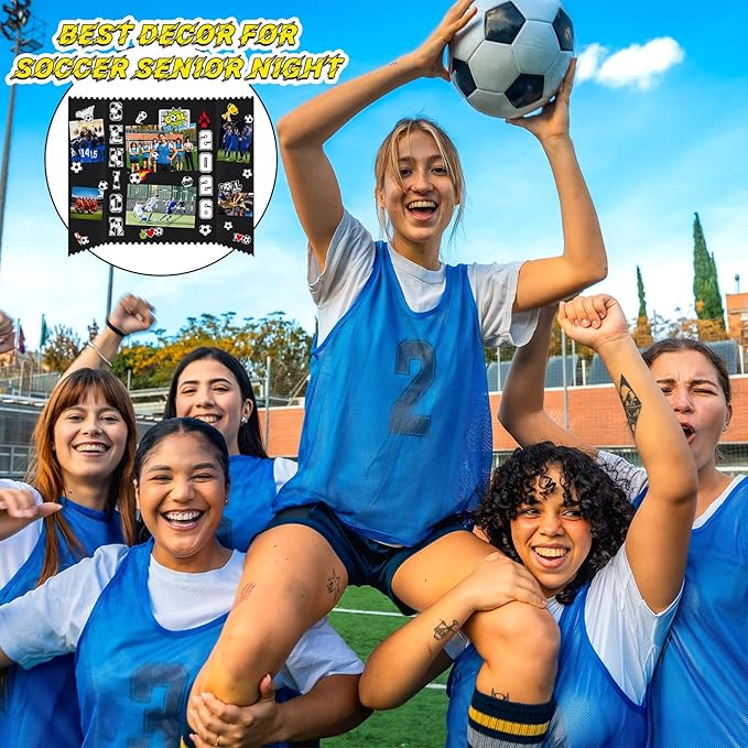 Tinlade 3 Set Soccer Senior Night Gifts Senior 2026 Photo Display Board 24" x 16" Trifold Poster Board with Soccer Themed Stickers for Graduation Picture Frame Sport Theme Party Supplies