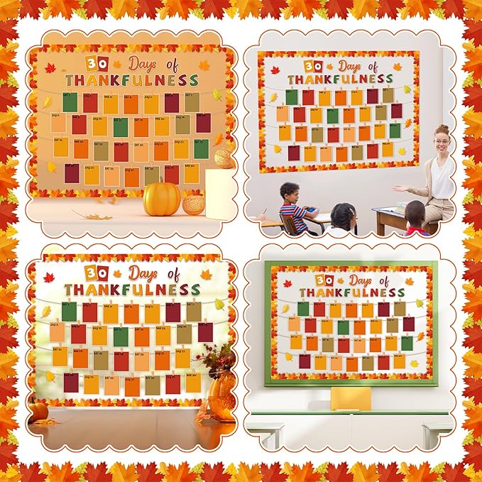 Pajean Thanksgiving Bulletin Board 30 Days of Thankfulness Maple Leaves Cutout Fall Classroom Decorations for School Classroom Home Office Wall Door Decor Supplies