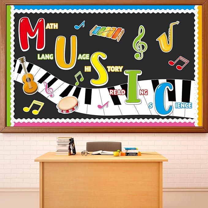 Music Themed Bulletin Board Decorations Musical Notes Classroom Bulletin Board Colorful Music Paper Cutouts for Kids Students Classroom School Chalkboard Nursery Wall Back to School Supplies