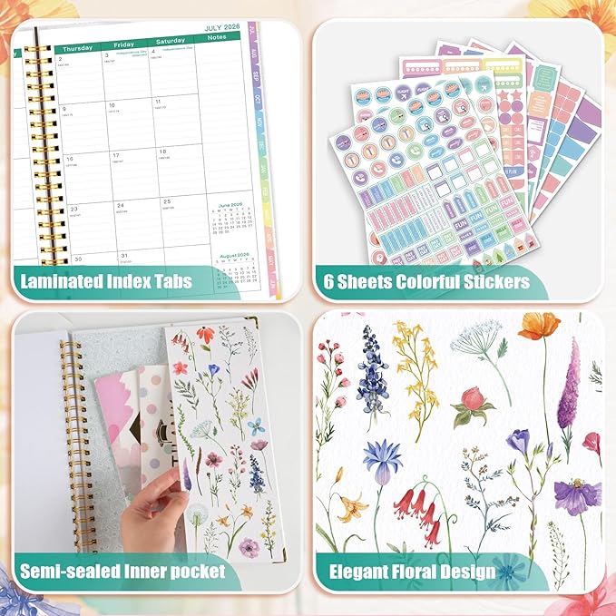 GuassLee Large Academic Planner 2026-2027, Weekly and Monthly Planner from July 2026-June 2027, 8.8"x11.4" Aesthetic Agenda Book with Back Pocket, Stickers, Coated Tabs, A4 Size