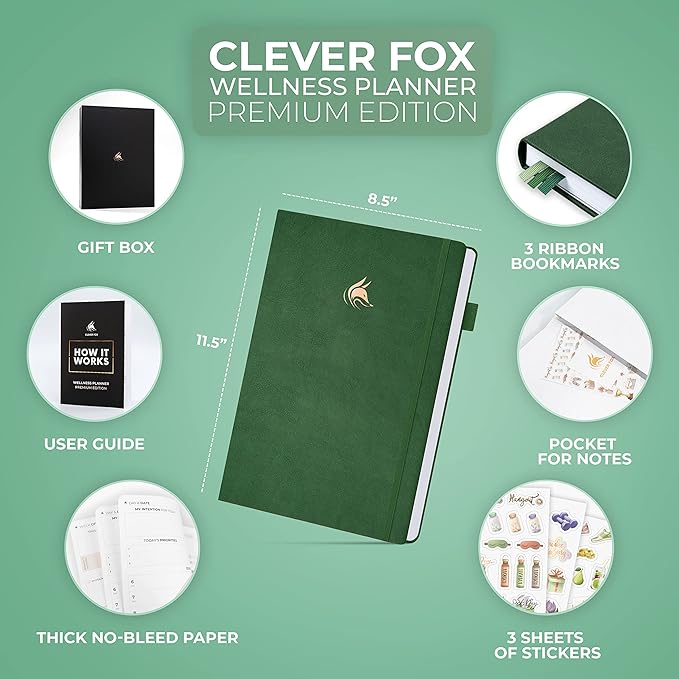 Clever Fox Wellness Planner Premium – Daily Lifestyle Journal to Support Health, Nutrition & Exercise – Healthy Living Journal with Meal, Exercise & Habit Trackers – Lasts 3 Months (Forest Green)