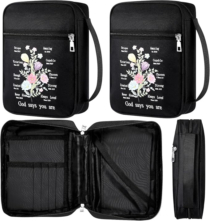 Aliceset 2 Pcs Bible Cover Case for Women Floral Carrying Book Case Church Bag Portable Protective with Handle and Zippered Pocket Bible Study Accessories Supplies for Women Men Christian Gifts