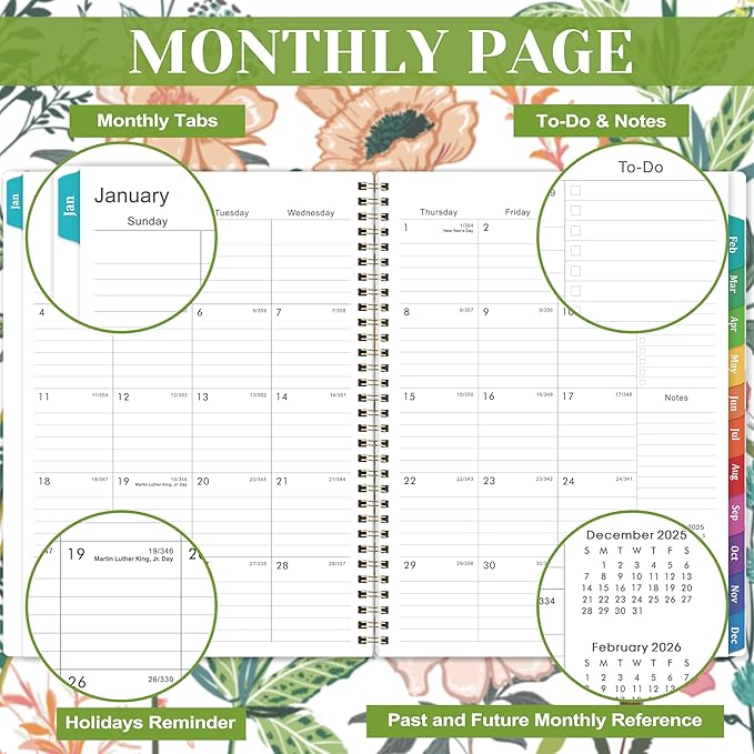 2026 Planner – Weekly ＆ Monthly Planner 2026, Jan. 2026 – Dec. 2026, 8.5" x 11" with Colorful Tabs, Flexible Cover, Thick Paper, Twin-Wire Binding, Back Pocket, To-Do ＆ Notes