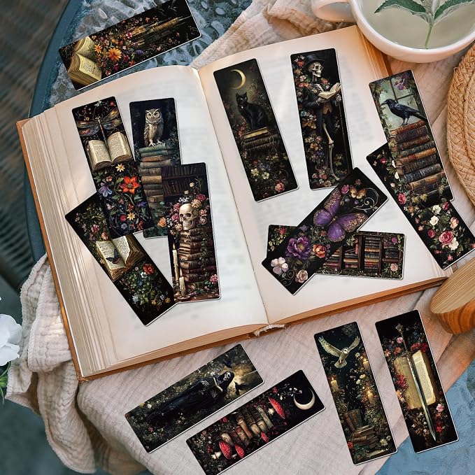 Dark Academia Bookmarks Gifts - 120 Pcs Gothic Vintage Flower Bookmark Dark Romance Book Mark Witchy Skull Rose Page Marker Clip for Women Men Book Lovers Students Teachers Bookish Reading