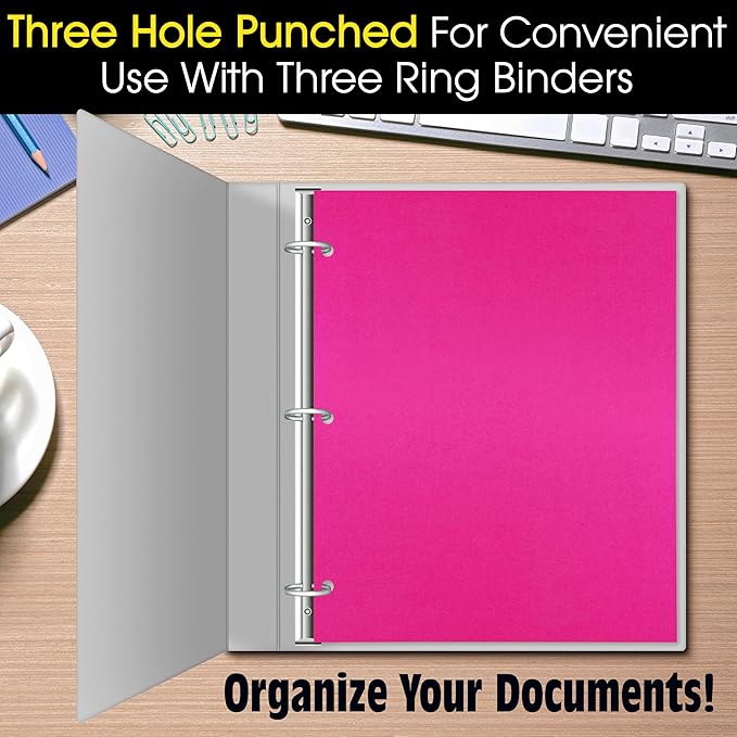2 Pocket Portfolio Folders, 25 Pack, Trendy Cool Colors, Fits Letter Size Paper, for School, Office, Home, Matte Finish (Hot Pink)