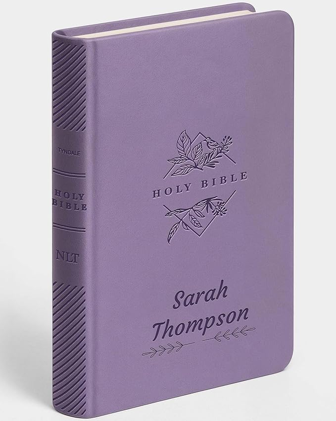 Personalized NLT Bible with Engraved Name, Lavender Large Print Premium Value Thinline, Faux Leather, New Living Translation