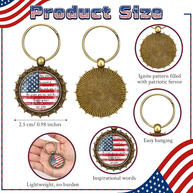 Sayglossy 24 Sets 4th of July Gifts Bulk American Patriotic Flag Ballpoint Pens Inspirational Keychains and Bookmarks for 250th Anniversary Independence Day Party Supplies
