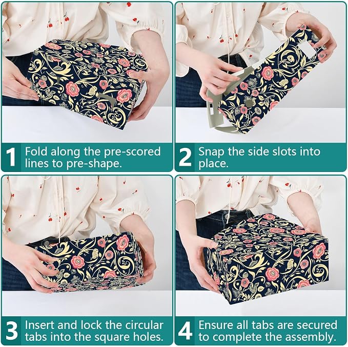 Foldable magazine folders for documents 9x12 inches, desk file organizer 3 Pack storage file boxes for Home School Office, William Morris Style Floral Dark Blue Peach