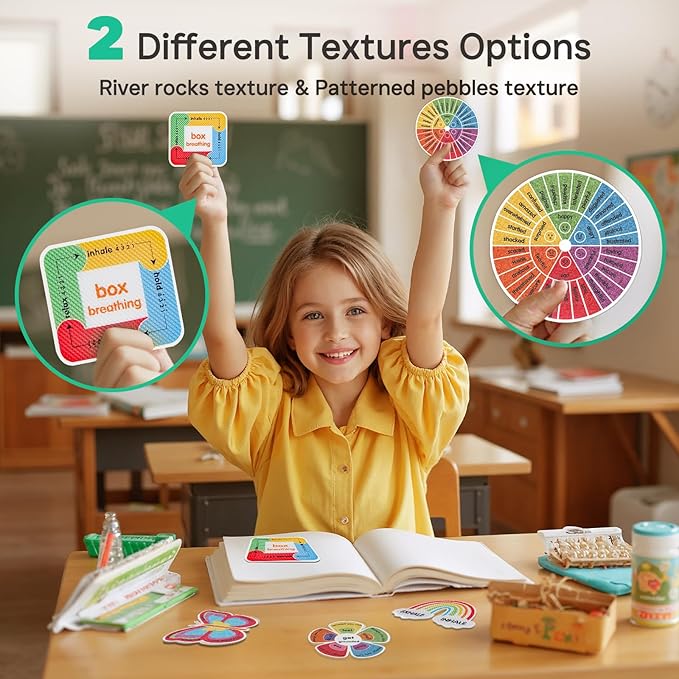 Textured Anxiety Sensory Stickers, 36PCS Tactile Mood Sensory Strips for Kids Adults, Breathing Mindfulness Fidget Sticker for Classroom Office Desk