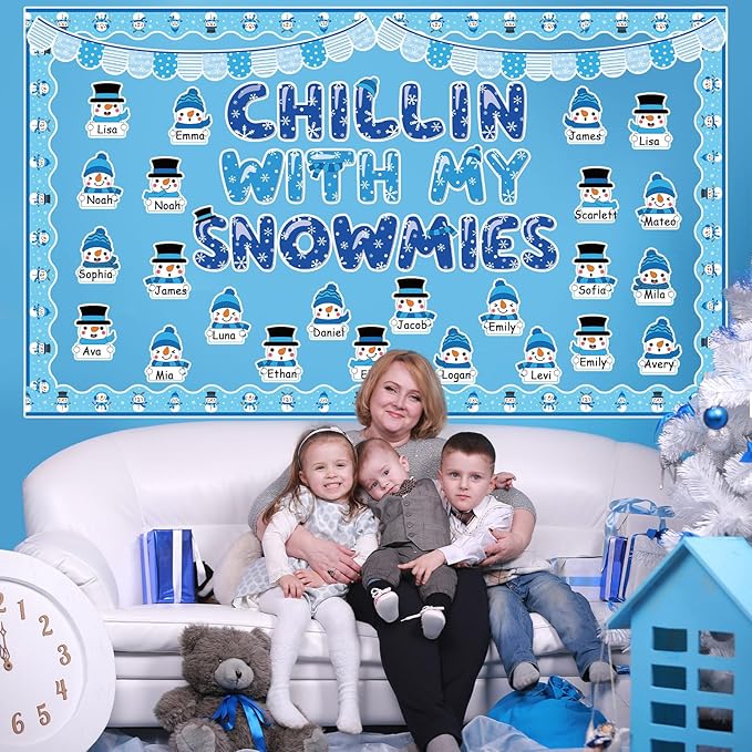 gisgfim Winter Bulletin Board Decorations Set Winter Snowman Name Tag Paper Cutouts Snowflake Winter Christmas Classroom Bulletin Board Decor for Holiday School Home Chalkboard Wall