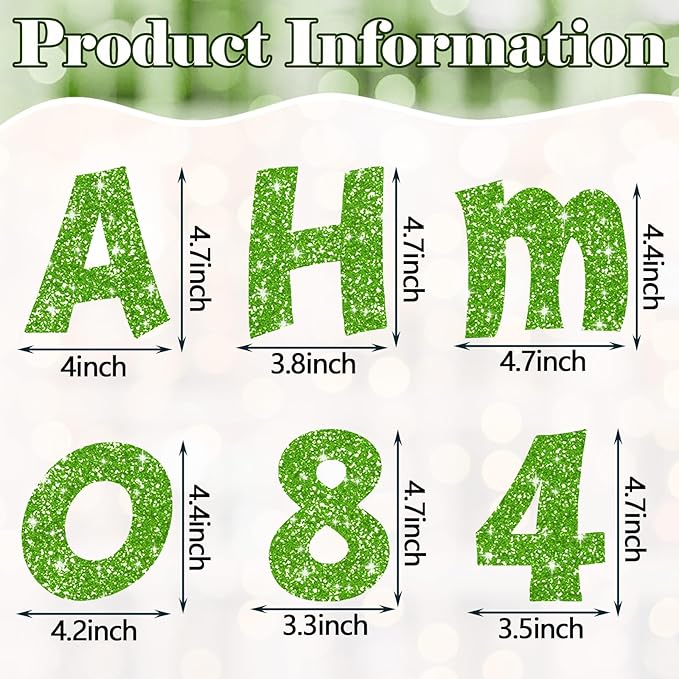 Colarr 216 Pcs Glitter Bulletin Board Letters for Classroom Number Alphabet Punctuation Symbol Cutout 4'' Die-Cut Poster Letter with Adhesive Dot School Party Holiday Decor Display(Lime Green)