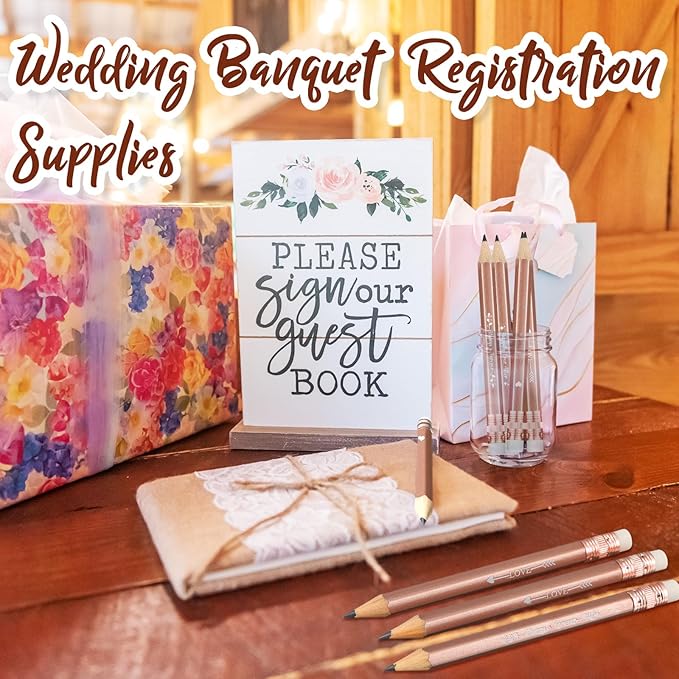 Crtiin 50 Pcs Bridal Shower Pencils Half Golf Wedding Pencils with Eraser 4 Inch Short Pocket Pre Sharpened for Wedding Game Bridal Shower Presents Classroom School(Rose Gold)