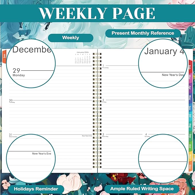 2026 Planner - JAN 2026 - DEC 2026, 9" x 11" Calendar Planner 2026, 2026 Planner Weekly and Monthly, Twin-wire Binding, Ample Writing Space