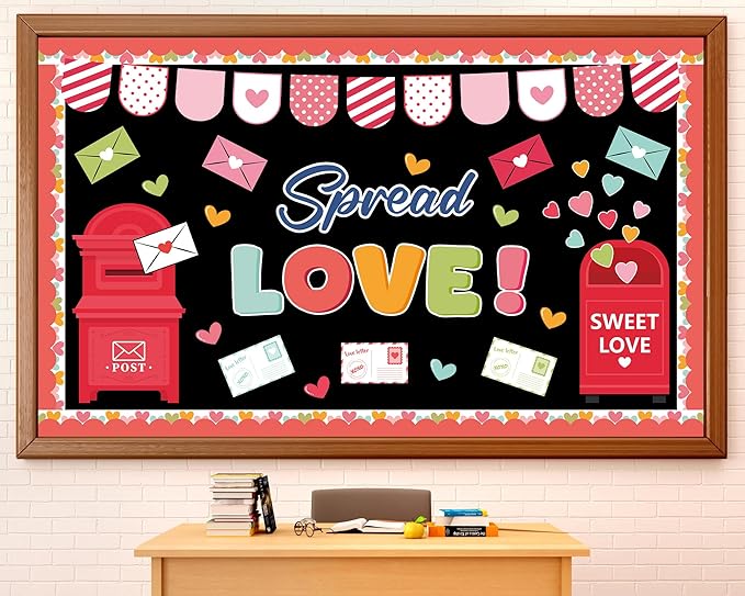 Valentine's Day Bulletin Board Decoration Spread Love Classroom Decorations Valentines Day Bulletin Board Set Love Heart Mail Box Paper Cutouts for Home School Office Chalkboard Wall Door Supplies