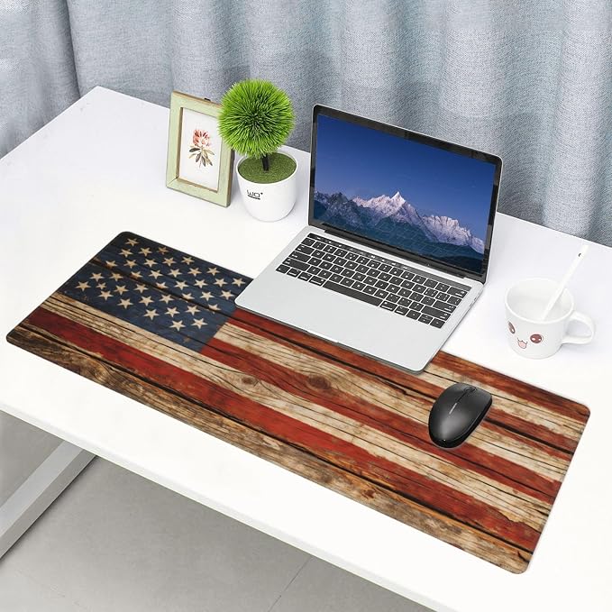 American Antique Flag Wood Gaming Mouse Pad, Large Mouse Pad for Desk Mat XXL XL Mousepad, Big Keyboard Pad Office Desk Accessories Decor