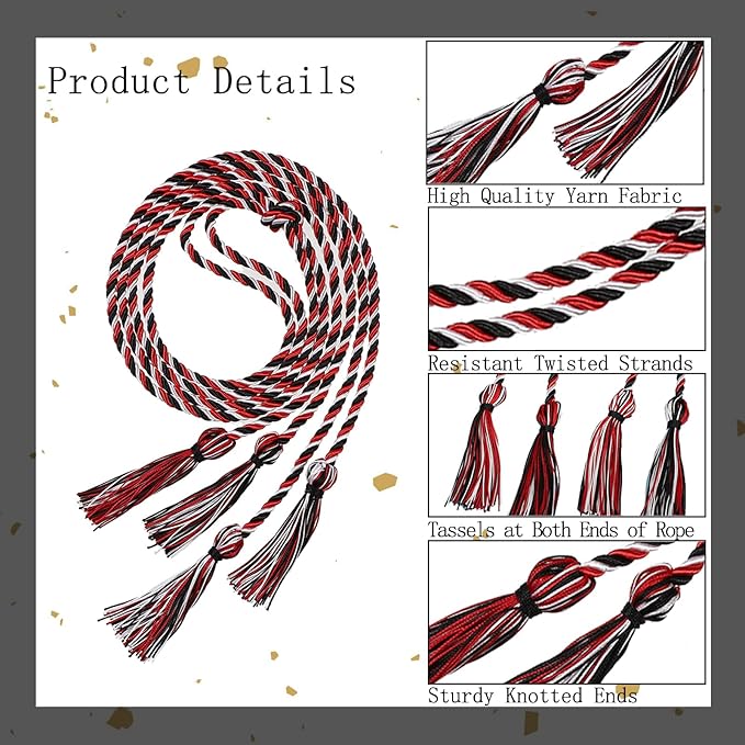 Graduation Double Honor Cords with Tassels Braided Academic Ropes for High School College Ceremony 68 Inch (Black White Red)