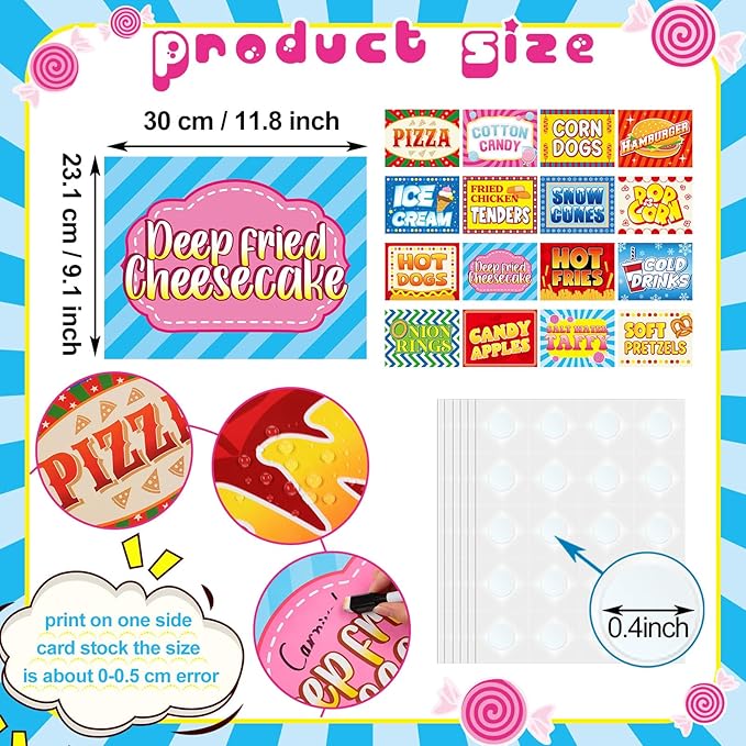 Yeaqee 16 Pieces Carnival Food Signs Cutouts for Classroom Carnival Party Bulletin Board Decor Food Truck Signs Corn Dogs Snow Cones Cotton Candy