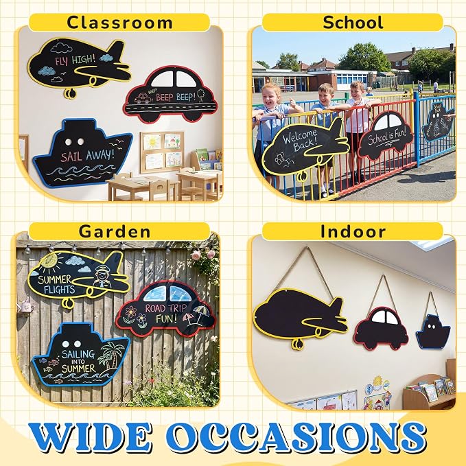 MotiMind 3 Pcs Giant Outdoor Chalkboard for Kids Suitable Indoor and Outdoor Use, Weatherproof Large Black Chalkboard Panels for Wall Back to School Decorations (Vehicle Shapes)