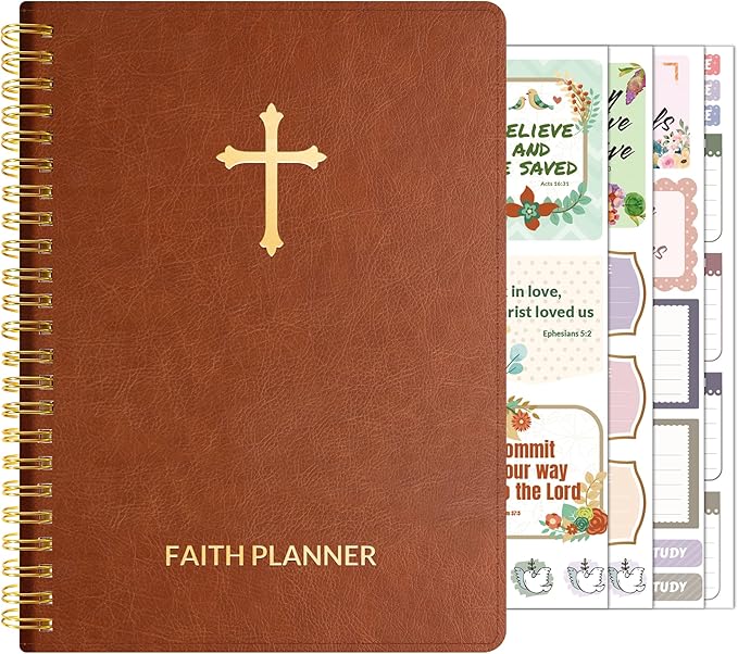 2026 Christian Planner - 12 Month Bible Journal and Prayer Planner A5 Spiral Bound, Monthly & Weekly Christian Organizer Gifts for Women Men (Brown)