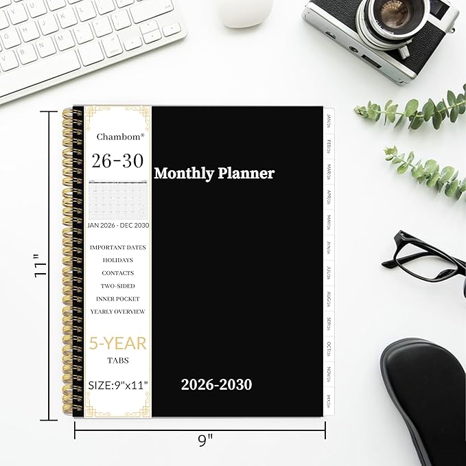2026-2030 Monthly Planner 5 Year Monthly Planner/Calendar 2026-2030, Jan 2026 – Dec 2030, 9" x 11", Tabs, Double-Side Pocket, Holidays, Thick Paper
