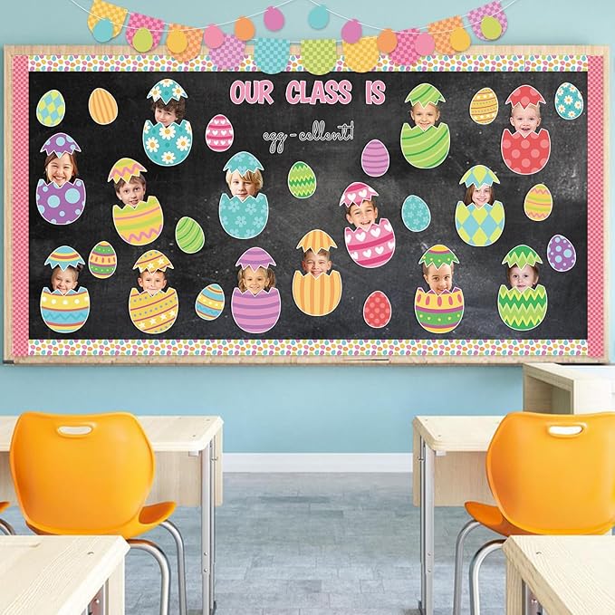 142Pcs Easter Egg Cutouts with Photo Space, Spring DIY Photo Craft Cutouts for Bulletin Board Classroom Decoration, Make Your Own Easter Egg Craft Kit for School Home Chalkboard Wall Door Decor