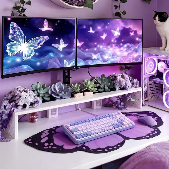 Tellegloww Large Purple Butterfly Gaming Mouse Pad Desk Mat Decorative Butterfly Keyboard Desk Mat with Non-Slip Base Purple Table Accessories for Office Home Study 35.43 x 15.75 Inches