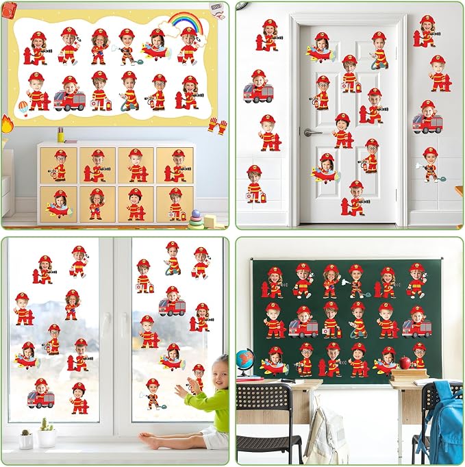 60pcs Firefighter Cutouts Fire Truck Bulletin Board Decorations Fireman Theme Paper Cut-Outs Classroom Decorations for Boy Girl Classroom DIY Craft Photo Kindergarten Preschool Wall Door Supplies