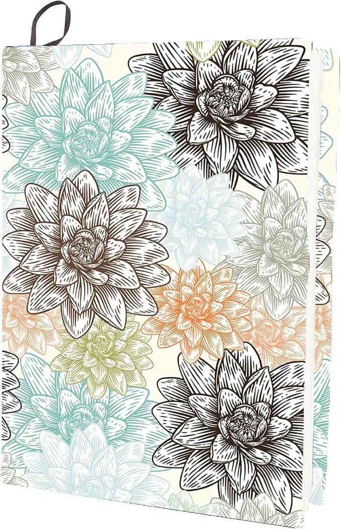 CRASPIRE Flower Stretchable Book Cover Floral Lotus Washable Reusable Large Nylon Book Protector Elastic Notebook Wraps Suitable for Most Hardcover Books Classroom Students