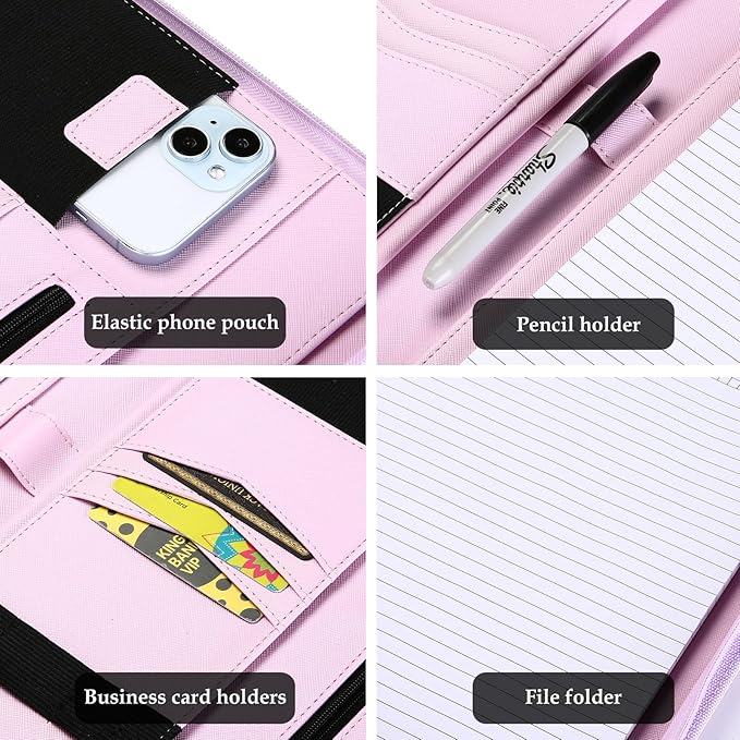 ProCase Portfolio Business Padfolio Folder with Zipper, Conference Meeting Executive File Legal Document Organizer with Pockets Letter Size A4 Writing Pad Notepad Padfolio -Purple