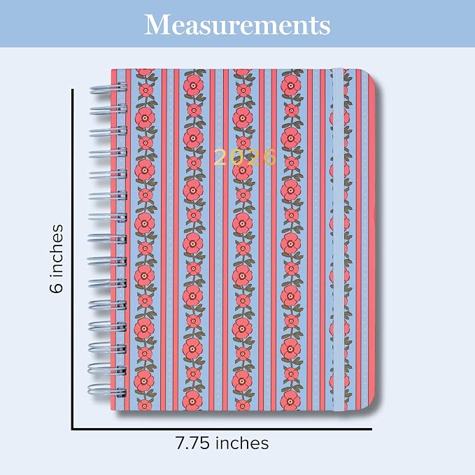 Vera Bradley 2025-2026 Medium Planner Daily Weekly & Monthly, 17 Month Hardcover Agenda Dated Aug 2025-Dec 2026, Cute Planner with Stickers, Pockets, & Spiral Binding, Tiny Poppy Stripe