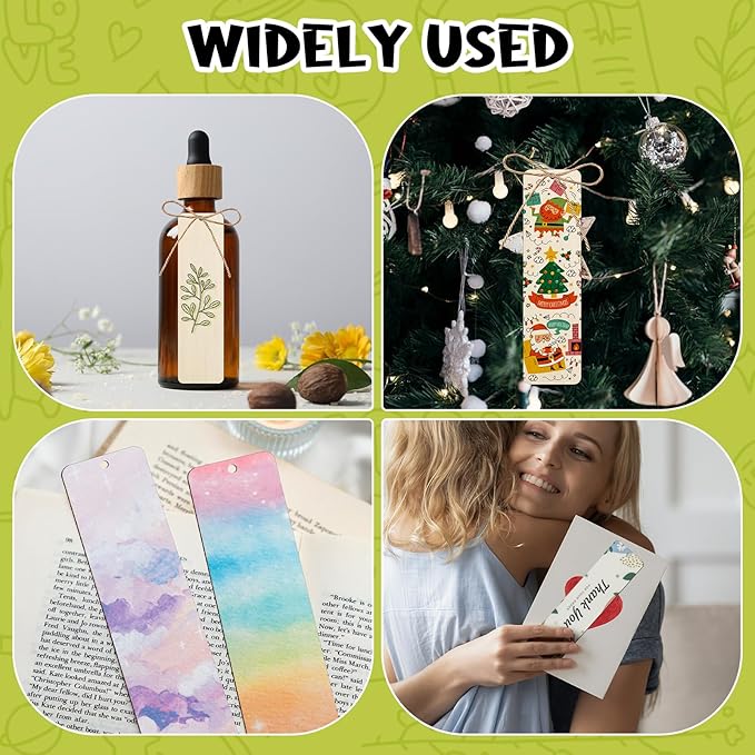 120 PCS Wood Blank Bookmarks Set - Unfinished Wooden Bookmarks with 10m Rope, Hanging Labels for Crafts and Decorations
