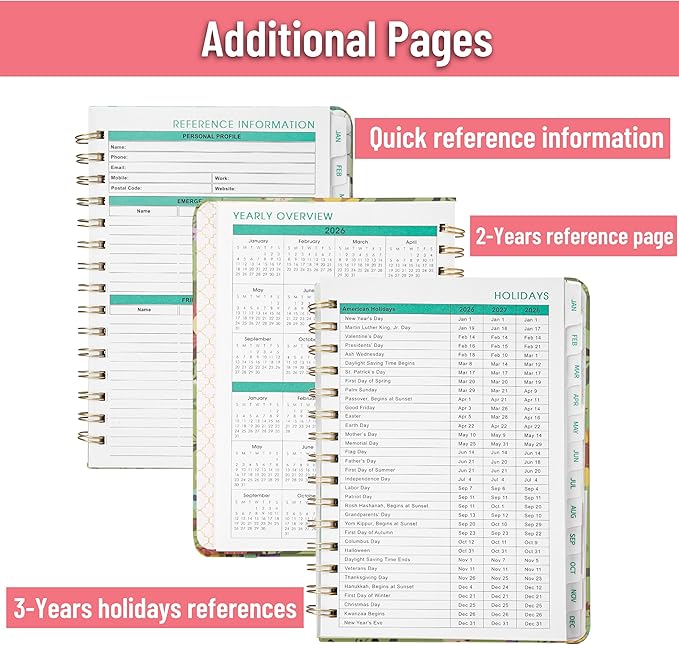 2026 Planner, Weekly and Monthly Calendar Planner for Women, Jan 2026 - Dec 2026, Hardcover Planning Agenda book, Spiral Bound, Inner Pocket, 6.3" x 8.5"
