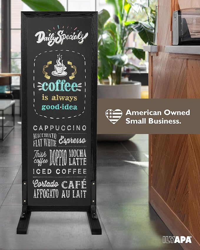 Ilyapa Large Chalk Board Sign - Free Standing Sidewalk Easel - Outdoor Menu for Restaurant, Food Truck, Party, or Wedding - 52x20 Inch - Black