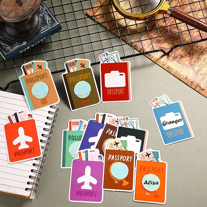 Junkin 60 Pieces Travel the Map Passports Mini Accents Passports Cutouts World Travel Bulletin Board Decorations for School Office Home Nursery Teacher Party Classroom Decor (Passport)