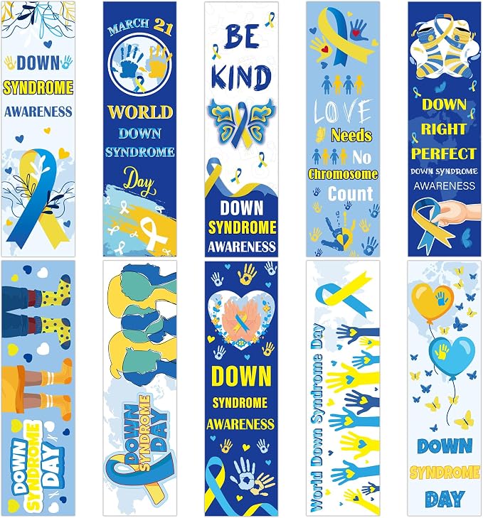Down Syndrome Awareness Bookmarks, 120 Pcs Inspirational World Down Syndrome Day Book Marks, Blue Yellow Supportive Gifts for Seminar Handouts Charity Fundraisers School Events
