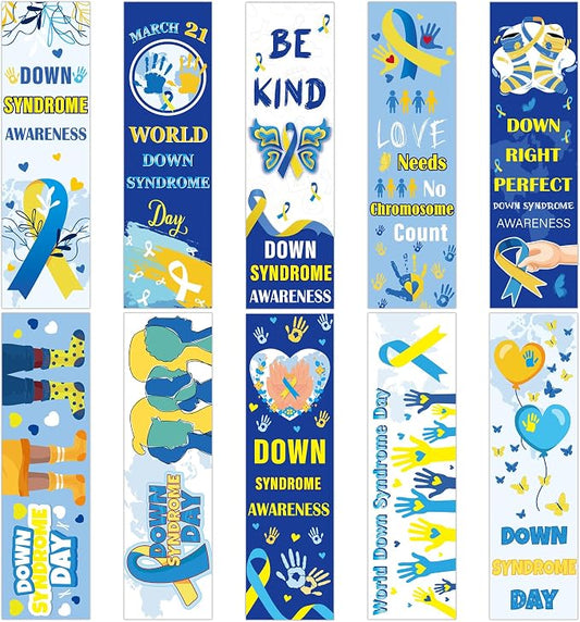 Down Syndrome Awareness Bookmarks, 120 Pcs Inspirational World Down Syndrome Day Book Marks, Blue Yellow Supportive Gifts for Seminar Handouts Charity Fundraisers School Events