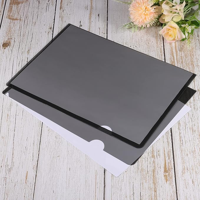 PATIKIL L Type Folders 24 Pack A4 Plastic File Project Pockets Clear Paper Document Jacket Sleeve for Office, Black