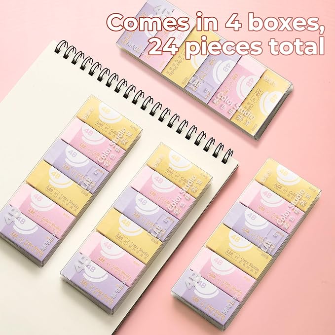 M&G 24 Pcs Pencil Erasers, Assort Color Rectangular Writing Erasers for School Office, Art Erasers for Drawing (Macarons)