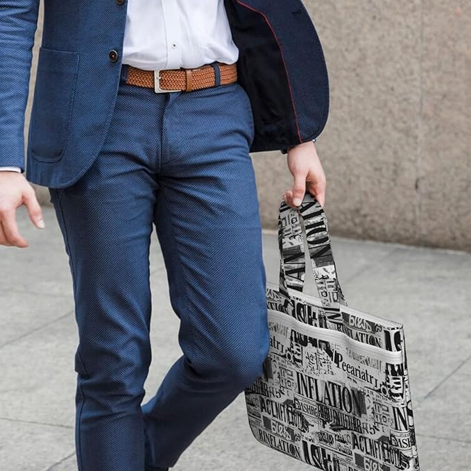 Waterproof Canvas Zipper Document Organizer Ancient Newspaper, Double Pocket File Storage Bag with Handle for Office Use