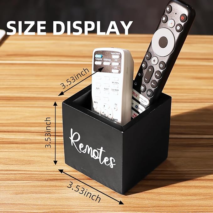 Remote Control Holder, Wooden TV Remote Holder for Table, Remote Organizer Caddy for Home Decor, Remote Box for Nightstand, Black Labeled "Remote", 1 Slot - 3.5 Inch