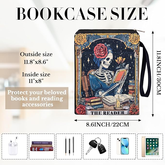 Gothic Book Sleeve Pouch - Tarot Books Covers Protector for Paperbacks with Handle Pocket Waterproof Library Reading Accessories Birthday Halloween Christmas Gift for Reader Student Women