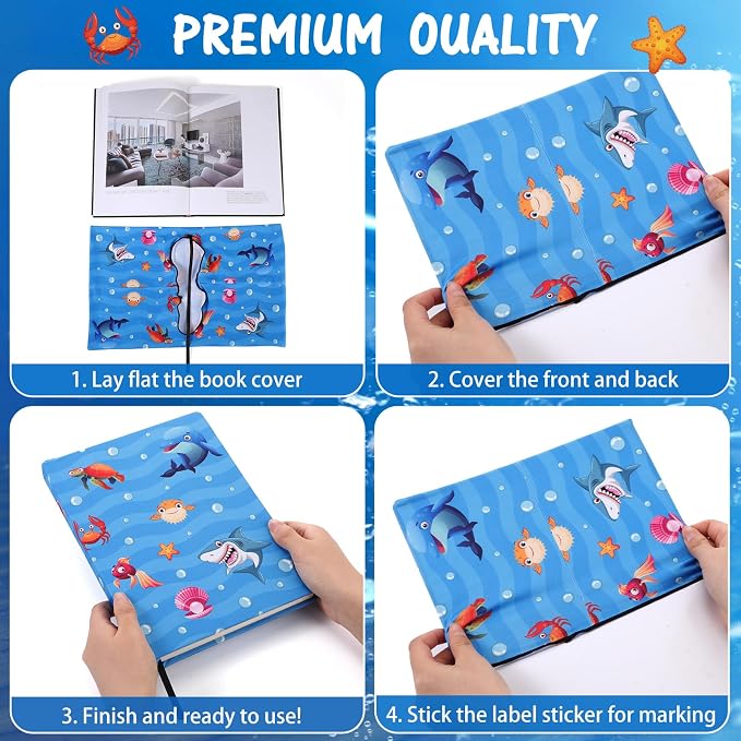 Gilprop 6 Pack Jumbo Stretchable Book Covers, Colorful Covers for Textbook Protection and Care, Washable Reusable Protective for Paperbacks Hardcover Books(Ocean,Blue,9-11inch)