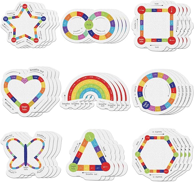 Gersoniel 36 Pcs Anxiety Sensory Stickers Strips Adhesive Textured Mental Health Calm Stickers Mindfulness Fidget Decals Stress Anxiety Relief Items for Therapy Office Desk (Bright Breathe)