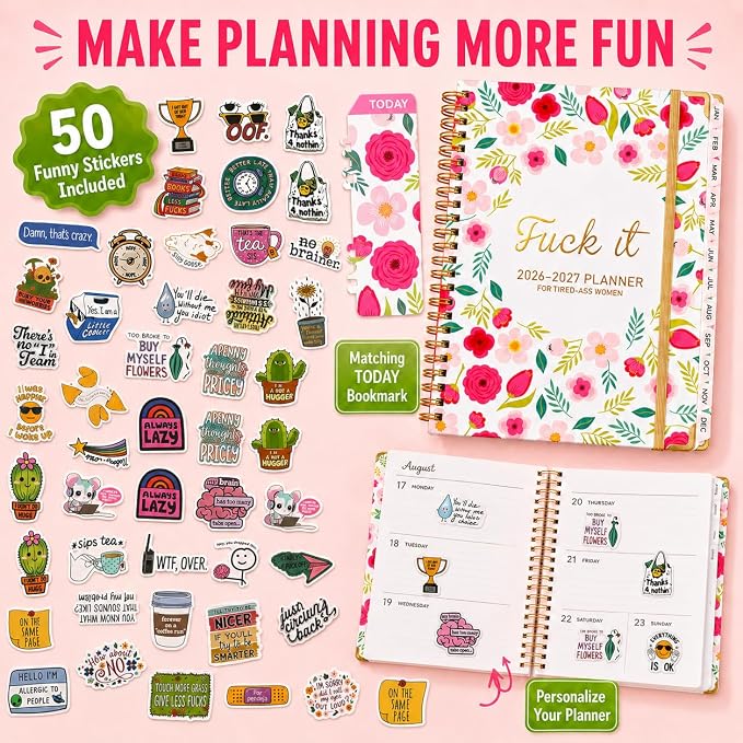 Fuck it Planner Calendar 2026-2027 - A5 6.2*8.5" Weekly Monthly Swear Notebook for Goals Productivity, Fucking Sweary Daily Agendas Organizer Get Shit Done Journal, Funny Gifts for Tired Women, White